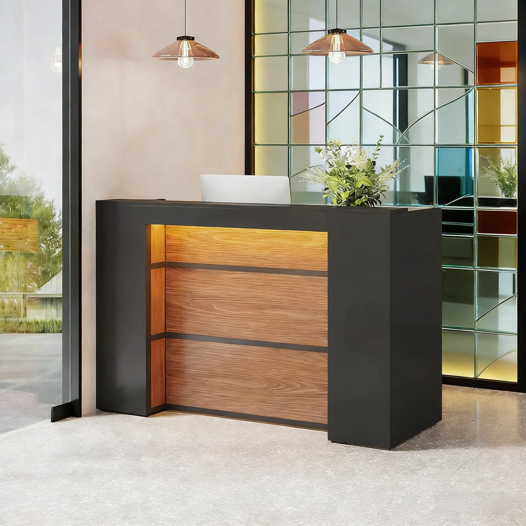 Modern Reception Desk, Large Counter Table Front Desk with LED Lights