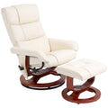 Swivel Recliner with Ottoman Massage, Recliner Chair and Ottoman, Faux Leather Reclining Chair with Remote, Cream White