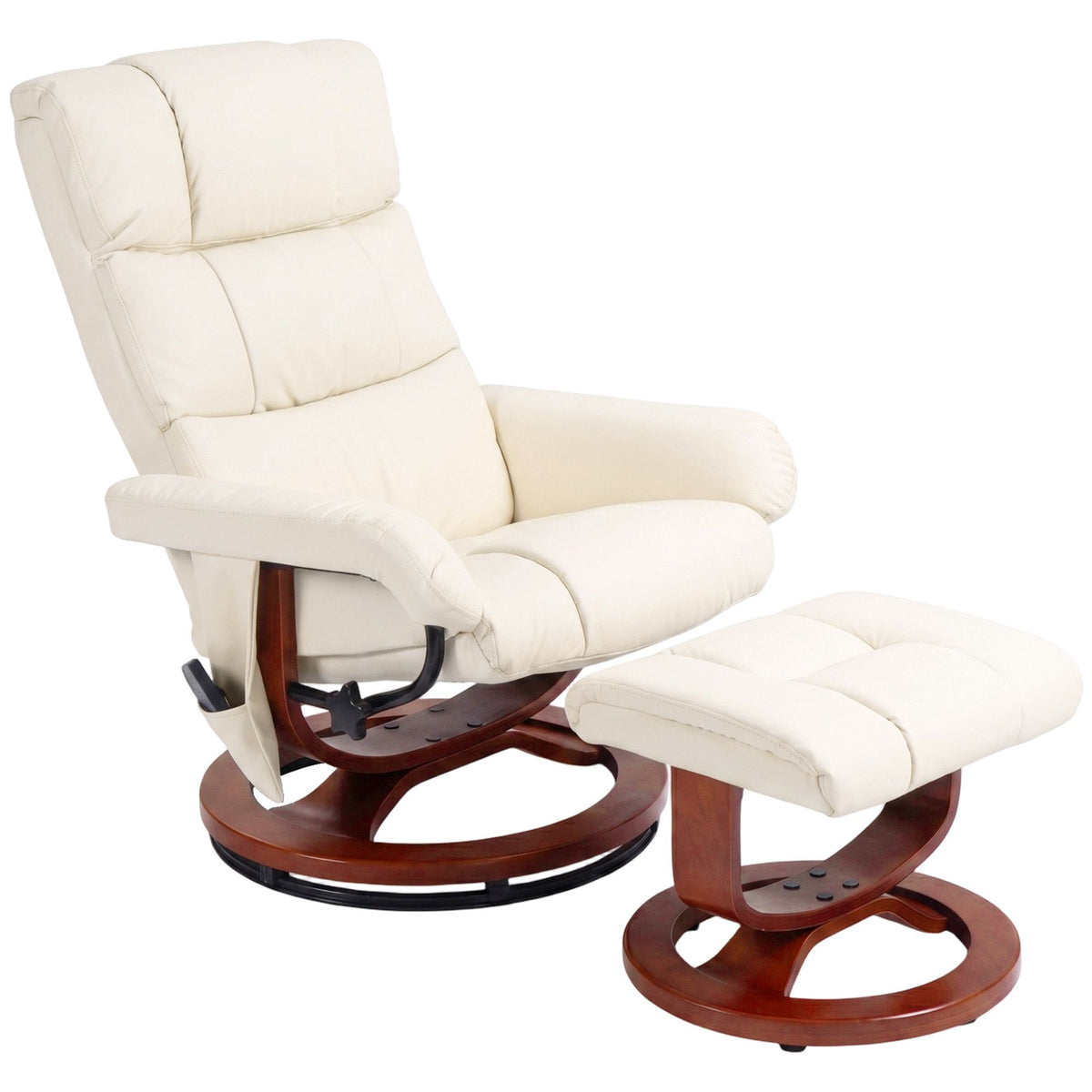 Swivel Recliner with Ottoman Massage, Recliner Chair and Ottoman, Faux Leather Reclining Chair with Remote, Cream White