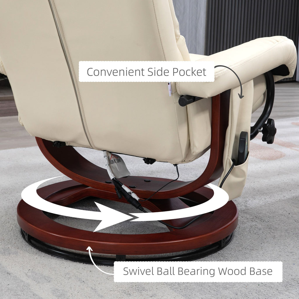 Swivel Recliner with Ottoman Massage, Recliner Chair and Ottoman, Faux Leather Reclining Chair with Remote, Cream White