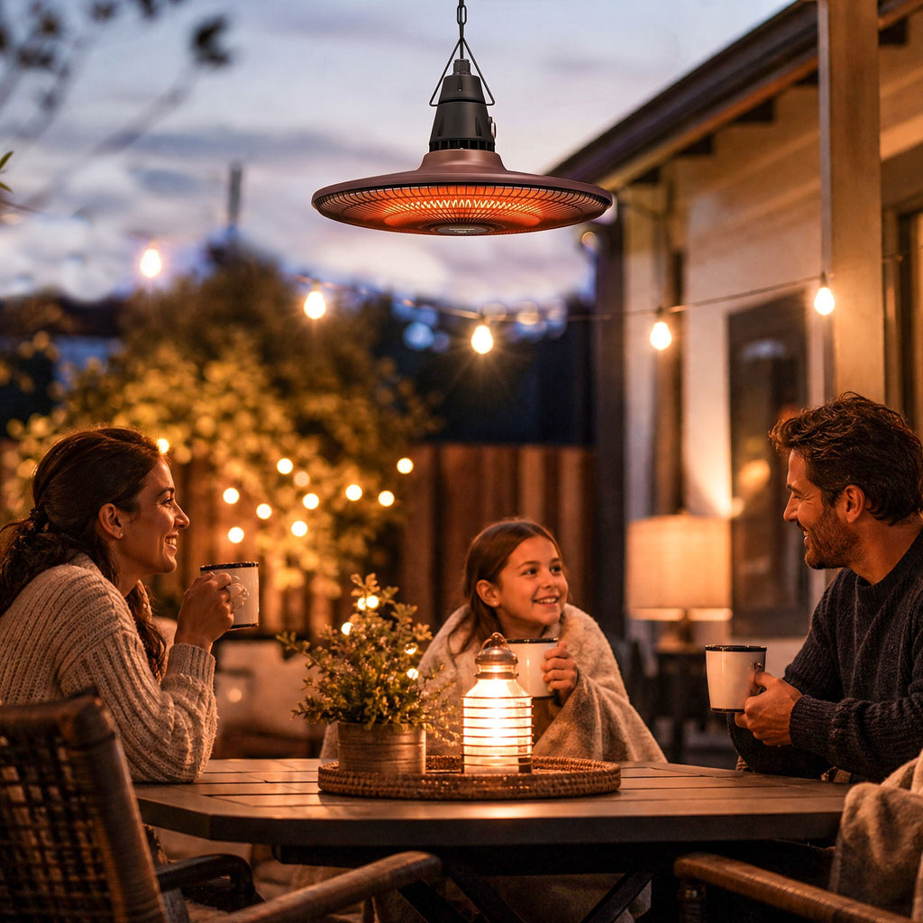 1500W Electric Patio Heater, IP65 Hanging Infrared Carbon Fiber Tube Outdoor Heater with Remote Control, Brown