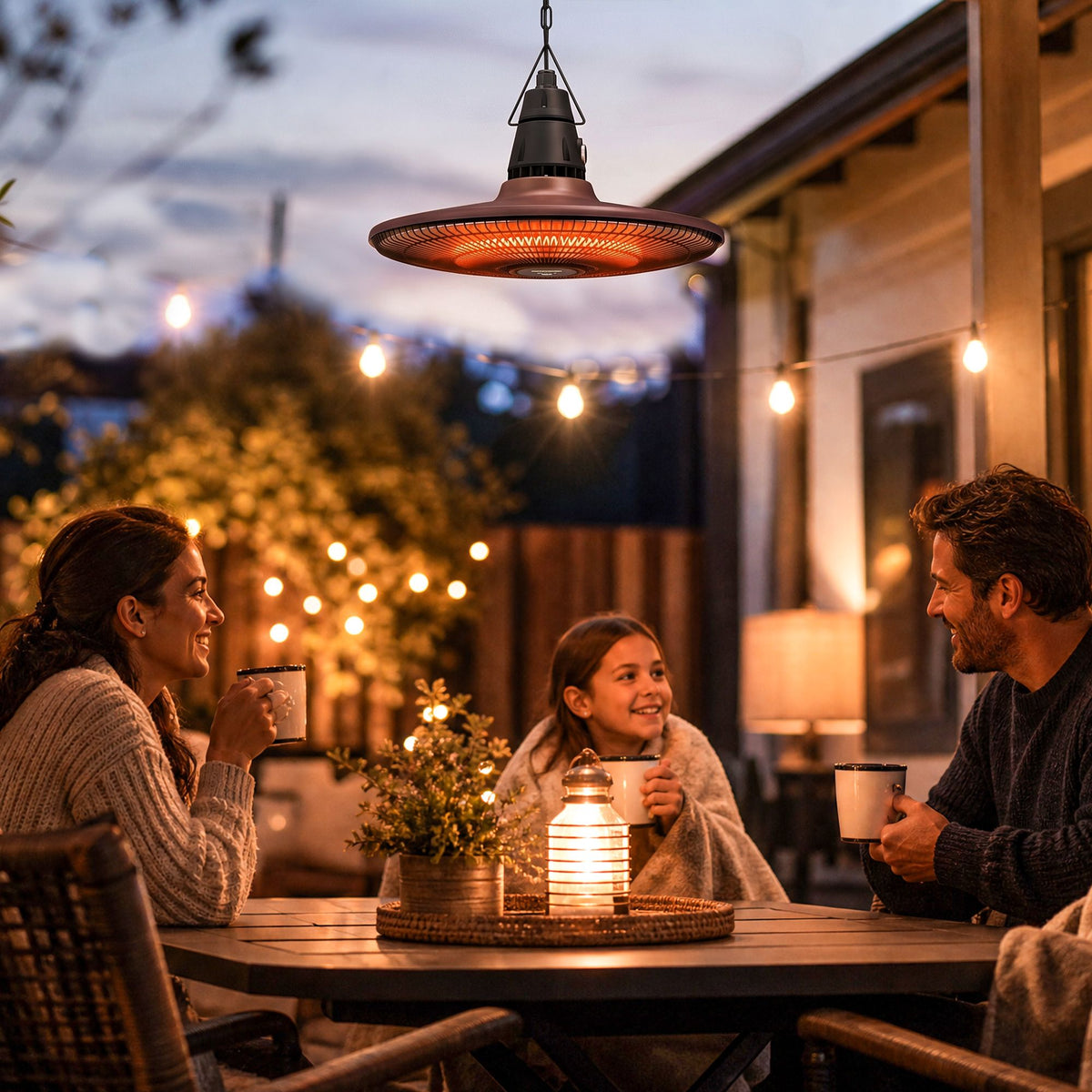 1500W Electric Patio Heater, IP65 Hanging Infrared Carbon Fiber Tube Outdoor Heater with Remote Control, Brown