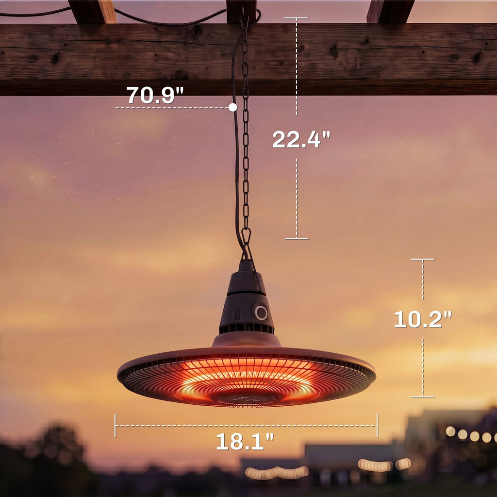 1500W Electric Patio Heater, IP65 Hanging Infrared Carbon Fiber Tube Outdoor Heater with Remote Control, Brown