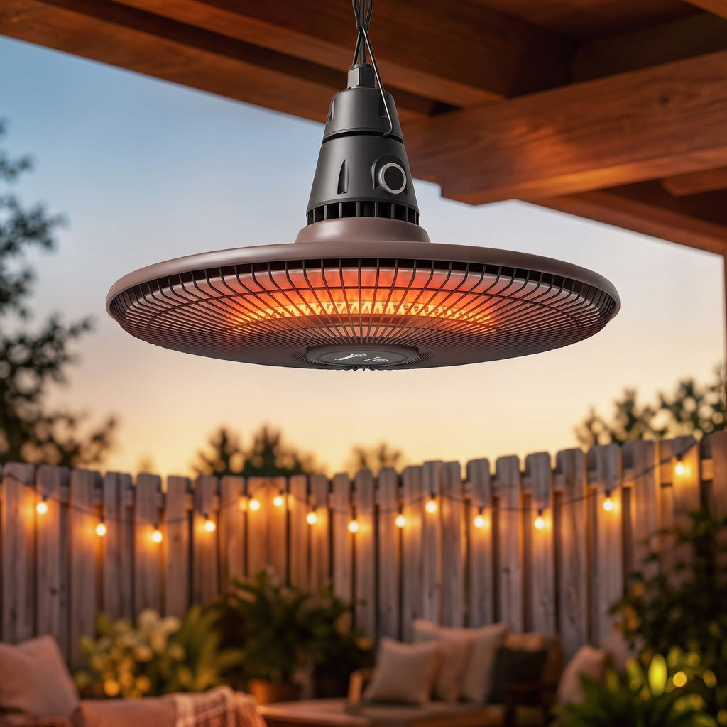1500W Electric Patio Heater, IP65 Hanging Infrared Carbon Fiber Tube Outdoor Heater with Remote Control, Brown