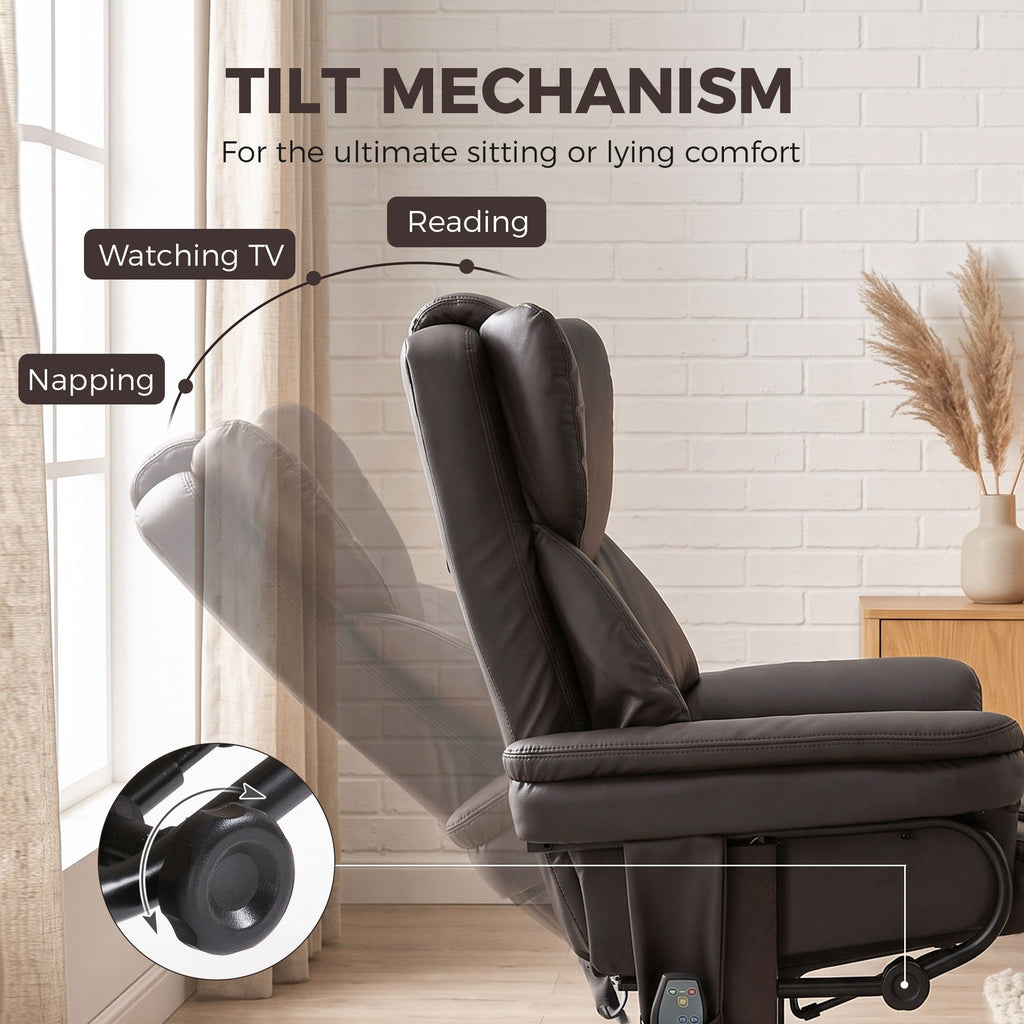 Massage Recliner Chair with Footrest, Swivel Armchair, Wrapped Wood Base, 10 Massage Points, Faux Leather, Brown