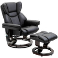 Massage Recliner Chair with Footrest, Swivel Armchair, Wrapped Wood Base, 10 Massage Points, Faux Leather, Black
