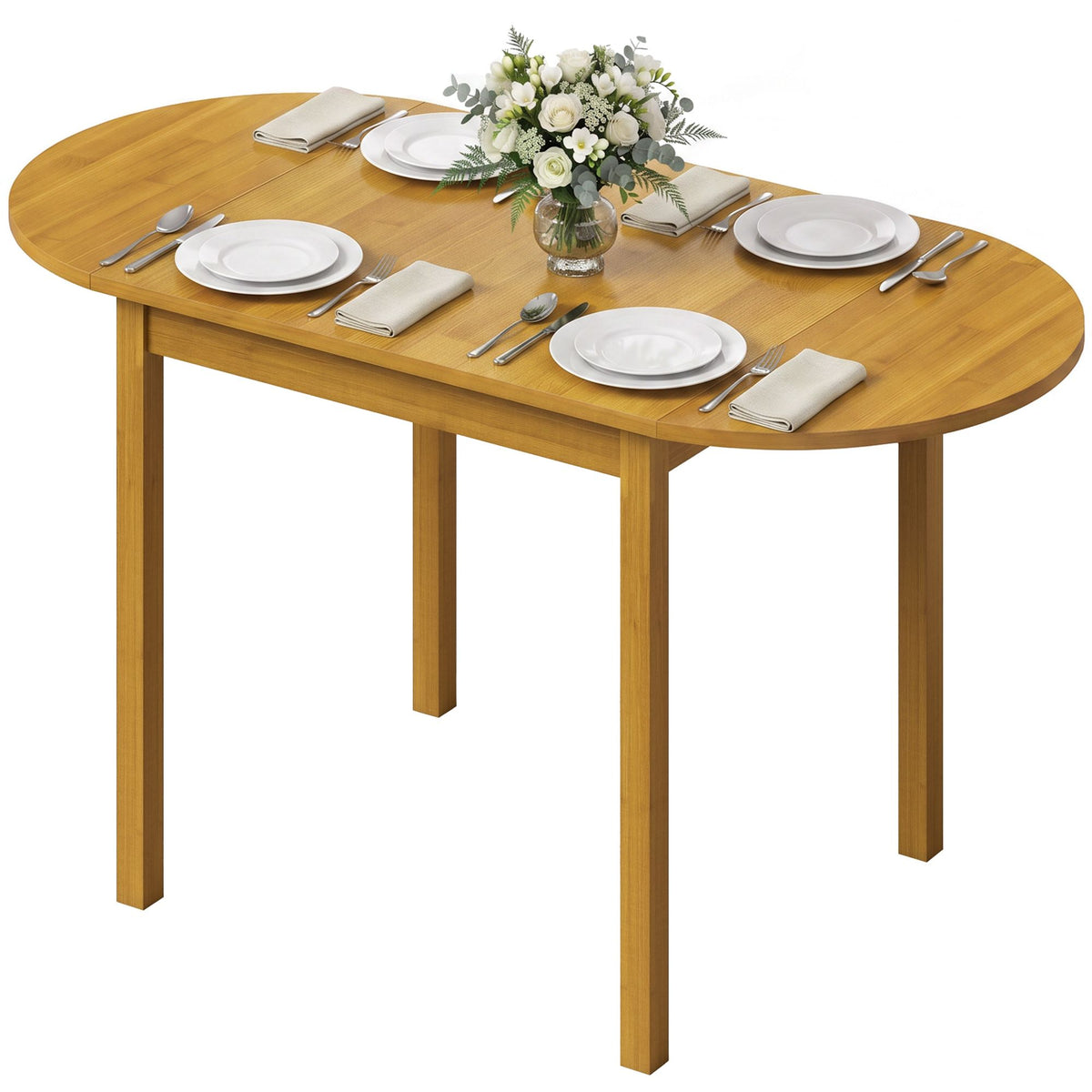 55" Wood Kitchen Table, Drop Leaf Tables for Small Spaces, Oak