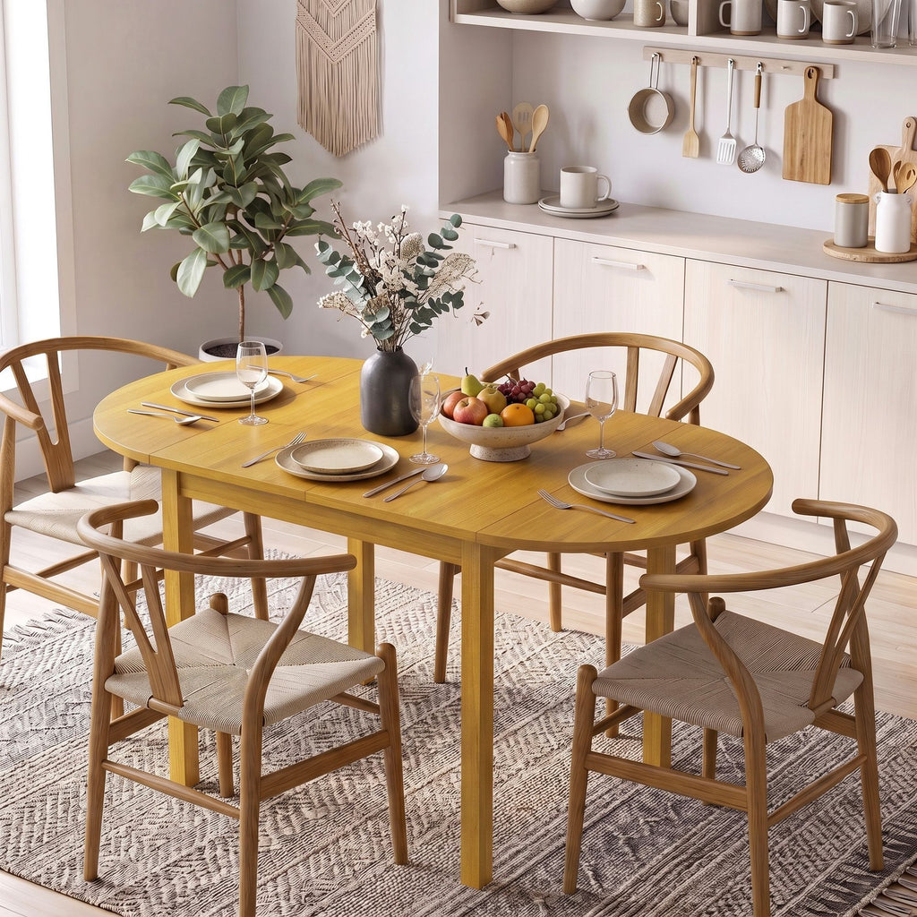 55" Wood Kitchen Table, Drop Leaf Tables for Small Spaces, Oak