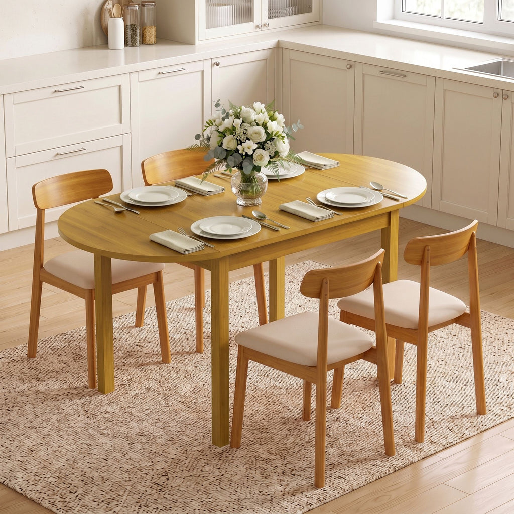 55" Wood Kitchen Table, Drop Leaf Tables for Small Spaces, Oak