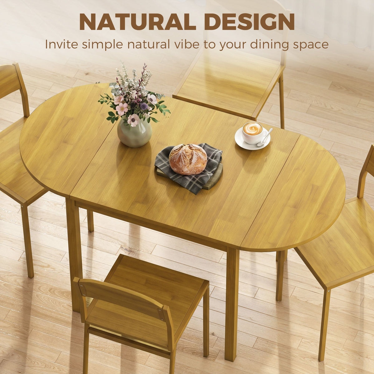 55" Wood Kitchen Table, Drop Leaf Tables for Small Spaces, Oak