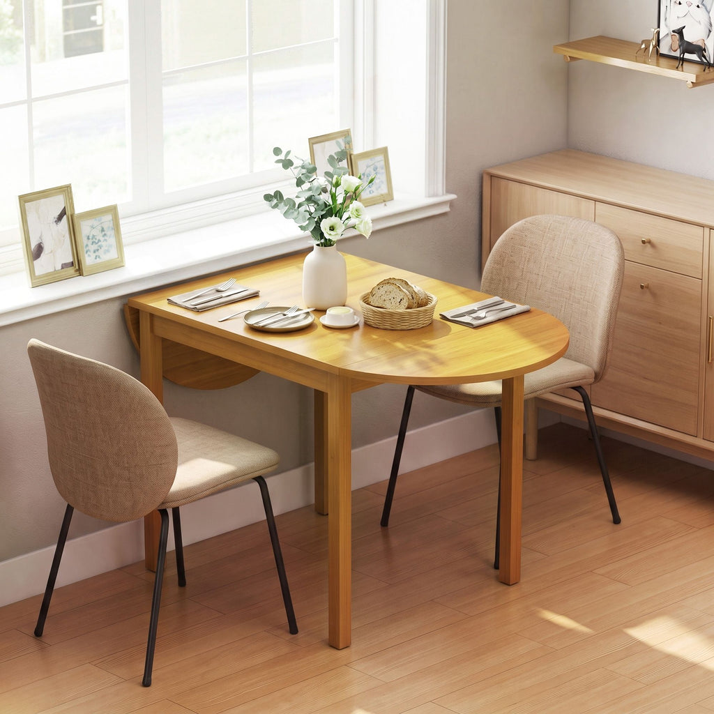 55" Wood Kitchen Table, Drop Leaf Tables for Small Spaces, Oak