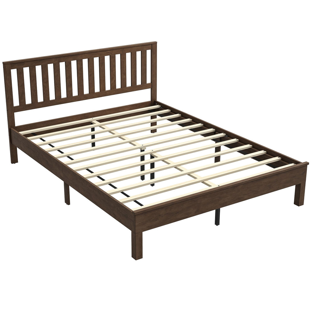 Queen Size Bed Frame with Headboard and Footboard, Mid-Century Modern Wood Platform Bed Frame, Walnut