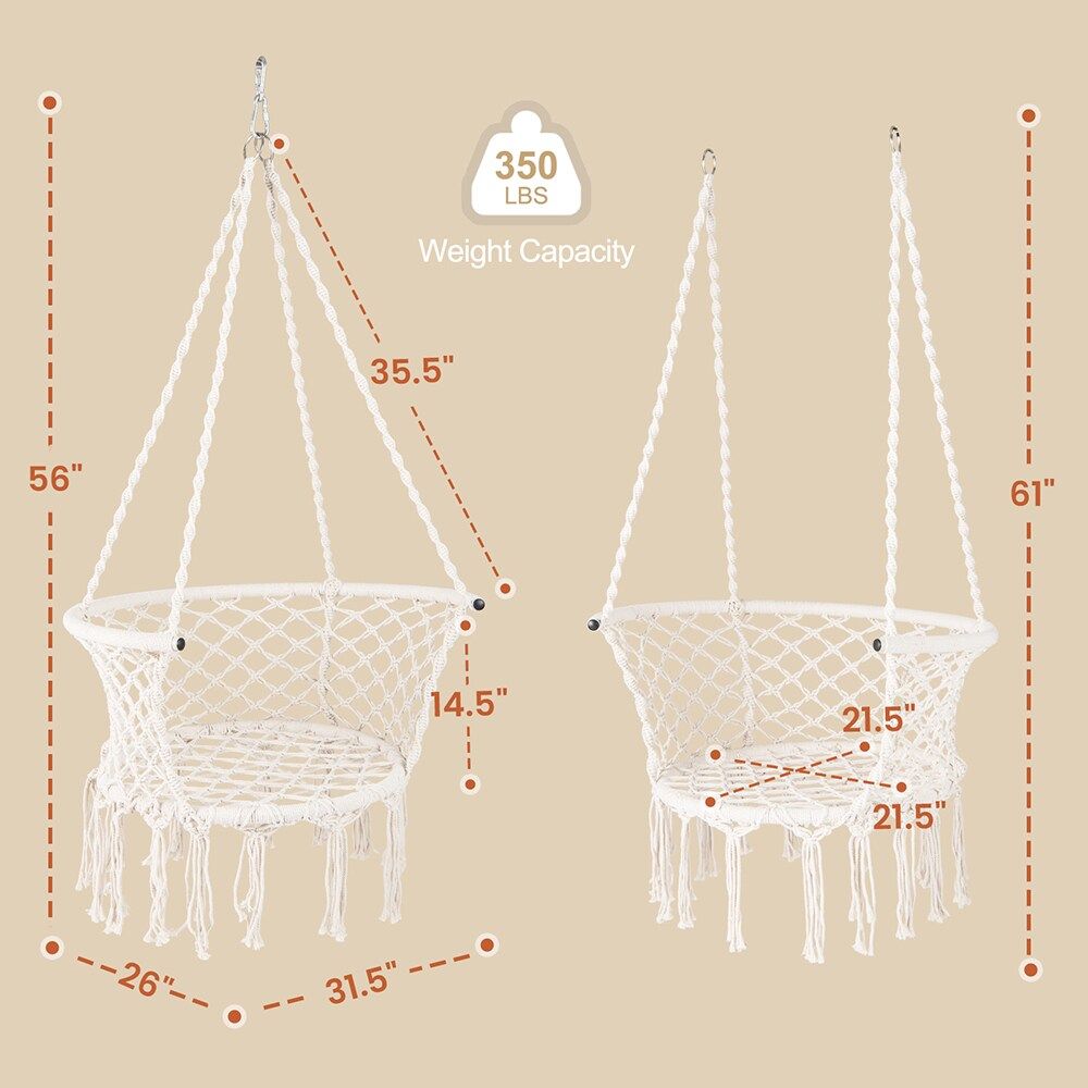 Hammock Chair Macrame Swing Hanging Cotton Rope Chair for Your Bedroom, Porch, Balcony, Etc