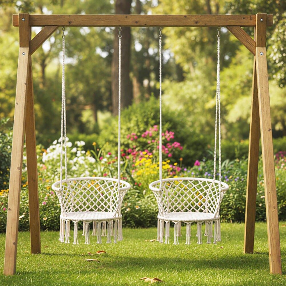 Hammock Chair Macrame Swing Hanging Cotton Rope Chair for Your Bedroom, Porch, Balcony, Etc