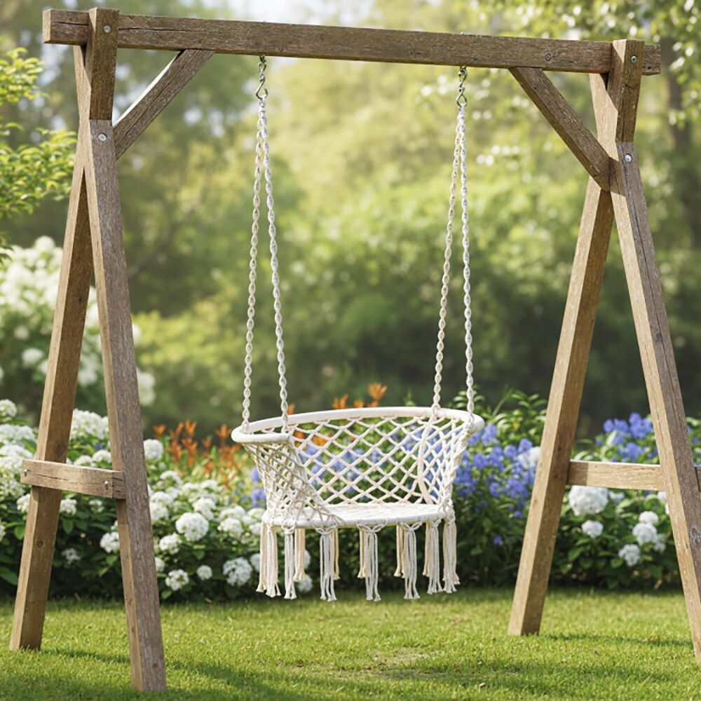 Hammock Chair Macrame Swing Hanging Cotton Rope Chair for Your Bedroom, Porch, Balcony, Etc