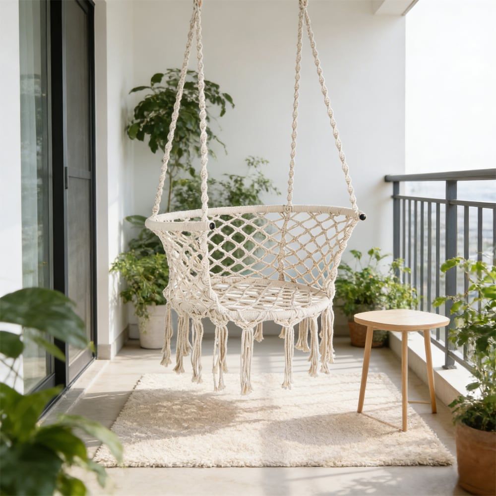 Hammock Chair Macrame Swing Hanging Cotton Rope Chair for Your Bedroom, Porch, Balcony, Etc