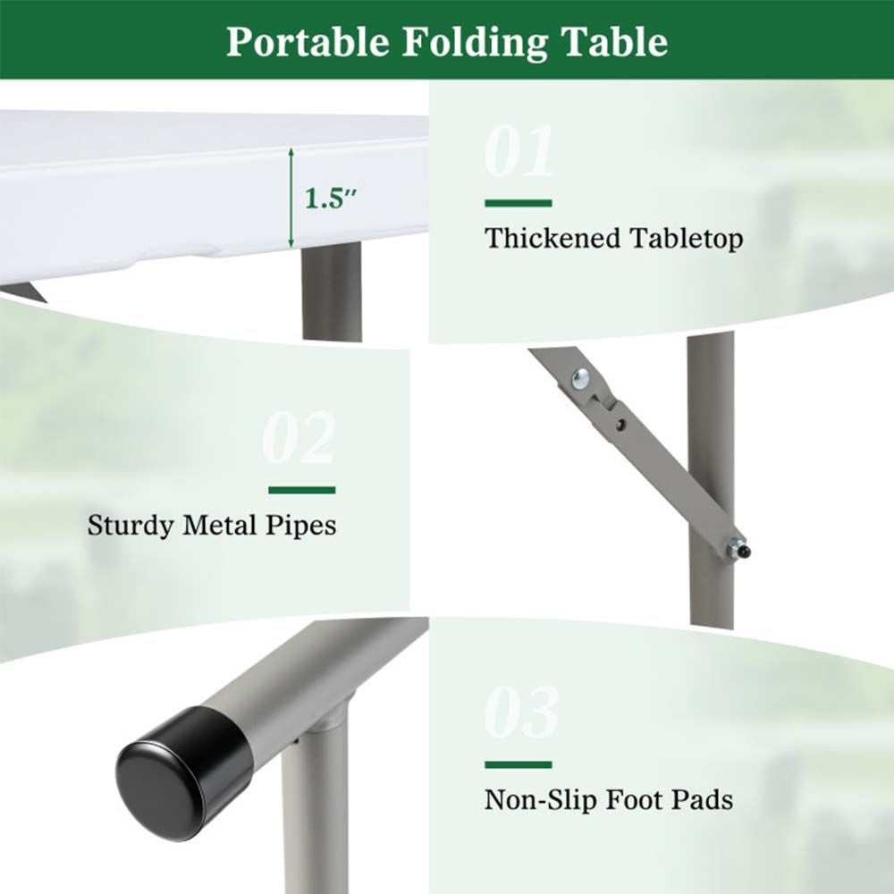 4 Feet Portable Camping Table with HDPE Tabletop and Metal Legs