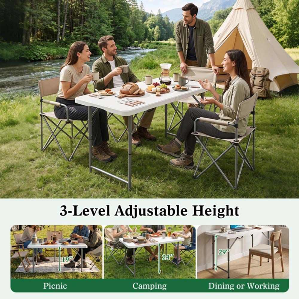 4 Feet Portable Camping Table with HDPE Tabletop and Metal Legs