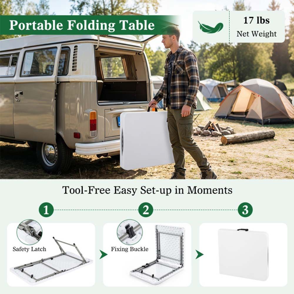 4 Feet Portable Camping Table with HDPE Tabletop and Metal Legs