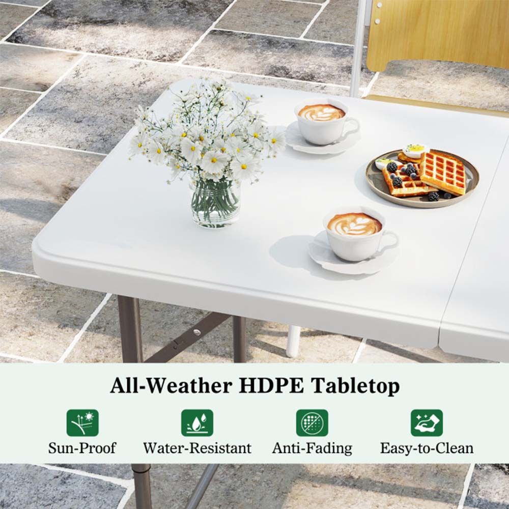 4 Feet Portable Camping Table with HDPE Tabletop and Metal Legs