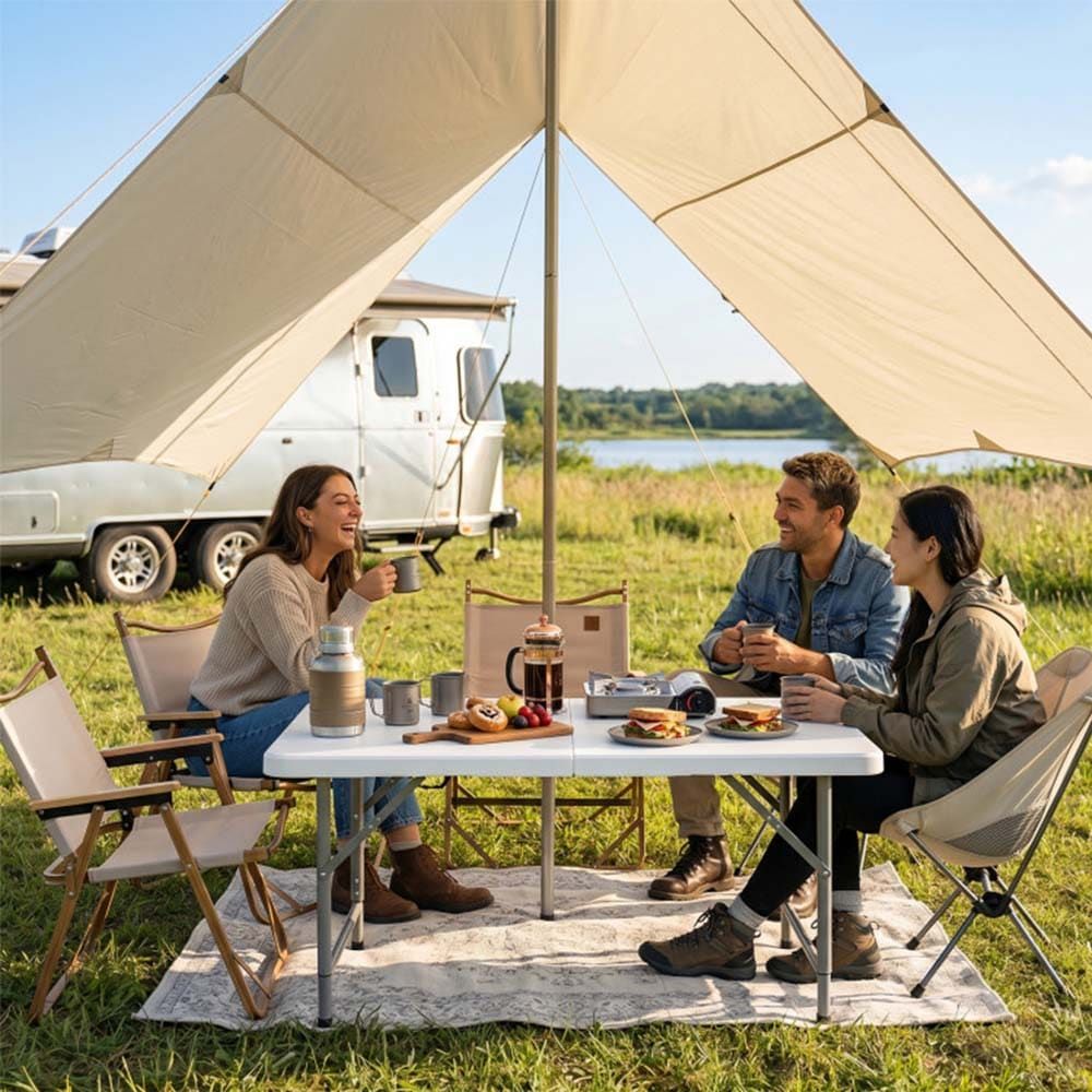 4 Feet Portable Camping Table with HDPE Tabletop and Metal Legs
