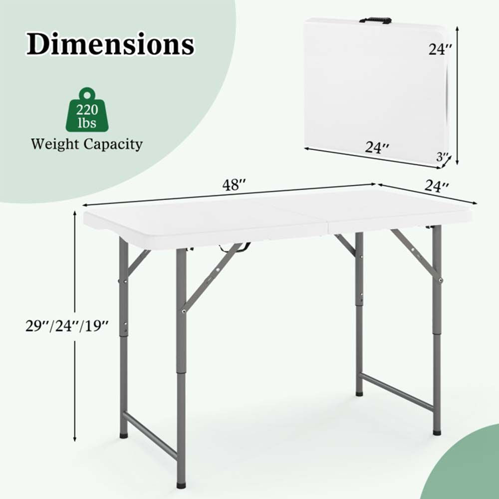 4 Feet Portable Camping Table with HDPE Tabletop and Metal Legs