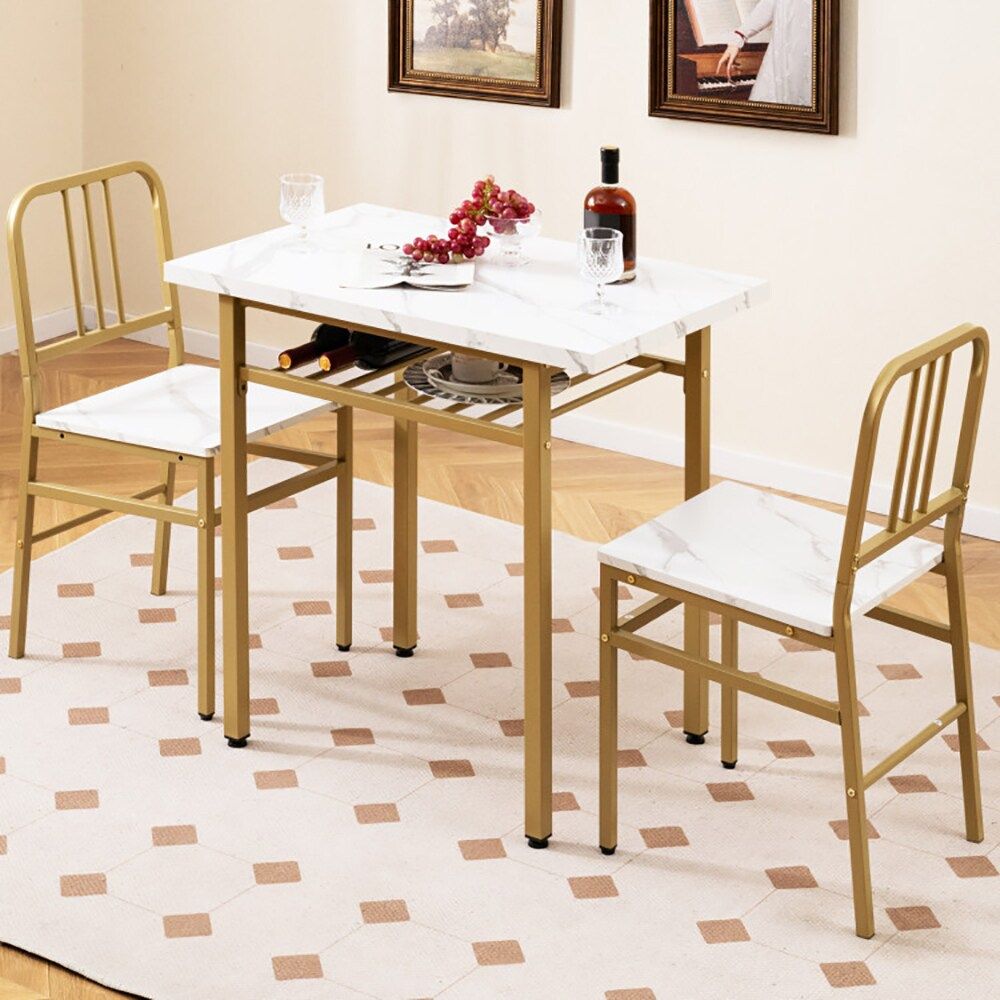 3-Piece Dining Table Set with Rectangular Kitchen Table and 2 Chairs for Kitchen, Dining Room, Breakfast Nook, or Restaurant