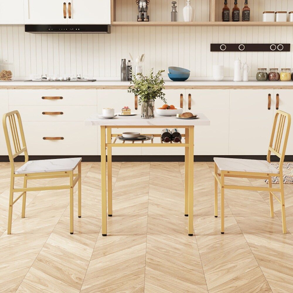 3-Piece Dining Table Set with Rectangular Kitchen Table and 2 Chairs for Kitchen, Dining Room, Breakfast Nook, or Restaurant