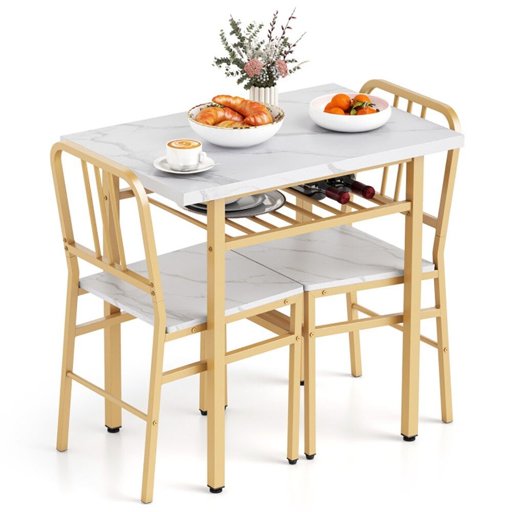 3-Piece Dining Table Set with Rectangular Kitchen Table and 2 Chairs for Kitchen, Dining Room, Breakfast Nook, or Restaurant