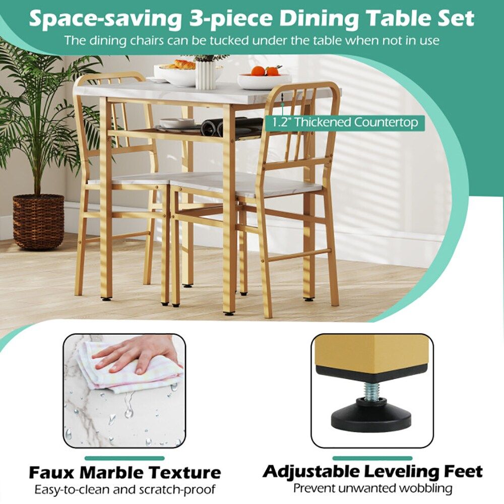3-Piece Dining Table Set with Rectangular Kitchen Table and 2 Chairs for Kitchen, Dining Room, Breakfast Nook, or Restaurant