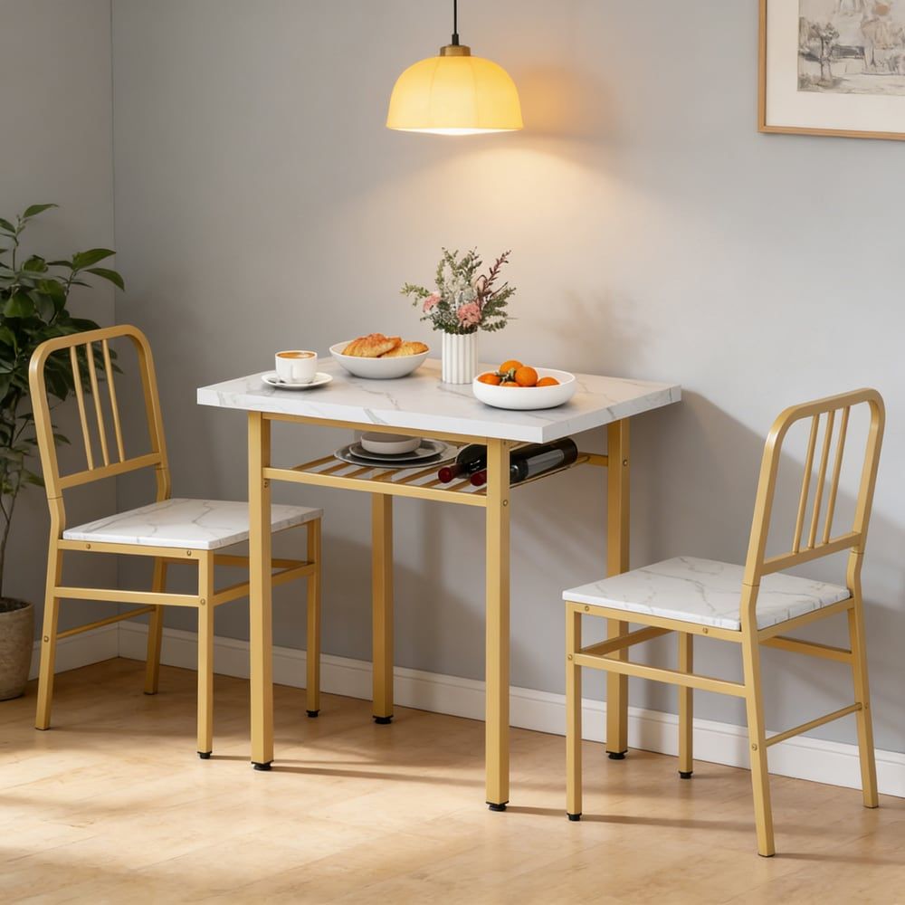 3-Piece Dining Table Set with Rectangular Kitchen Table and 2 Chairs for Kitchen, Dining Room, Breakfast Nook, or Restaurant
