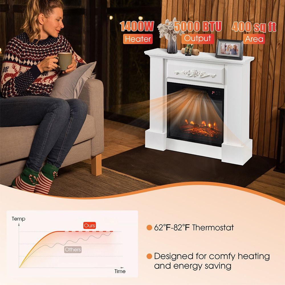 27 Inch Freestanding Fireplace with Remote Control