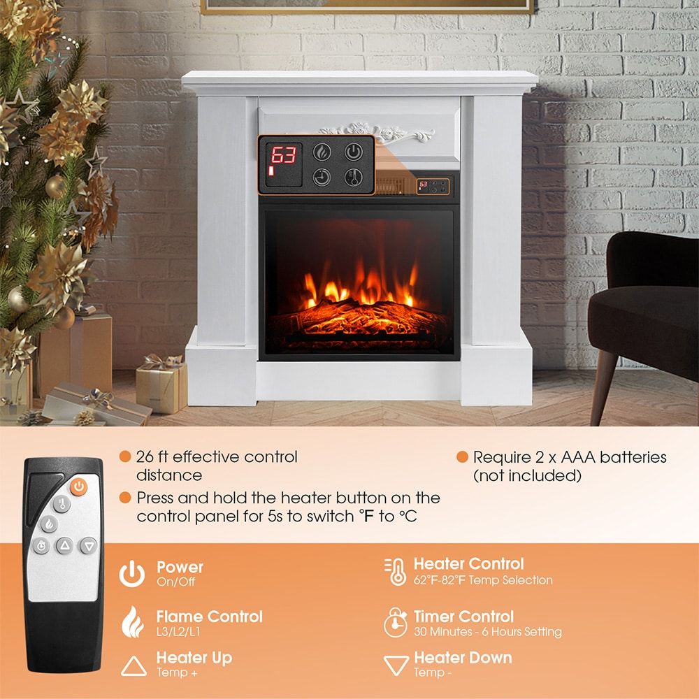 27 Inch Freestanding Fireplace with Remote Control