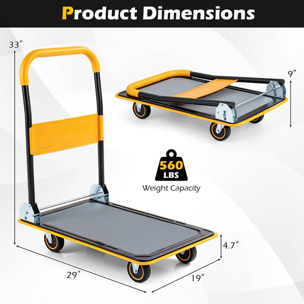 Heavy Duty Foldable Push Cart Dolly with 560 lbs Weight Capacity
