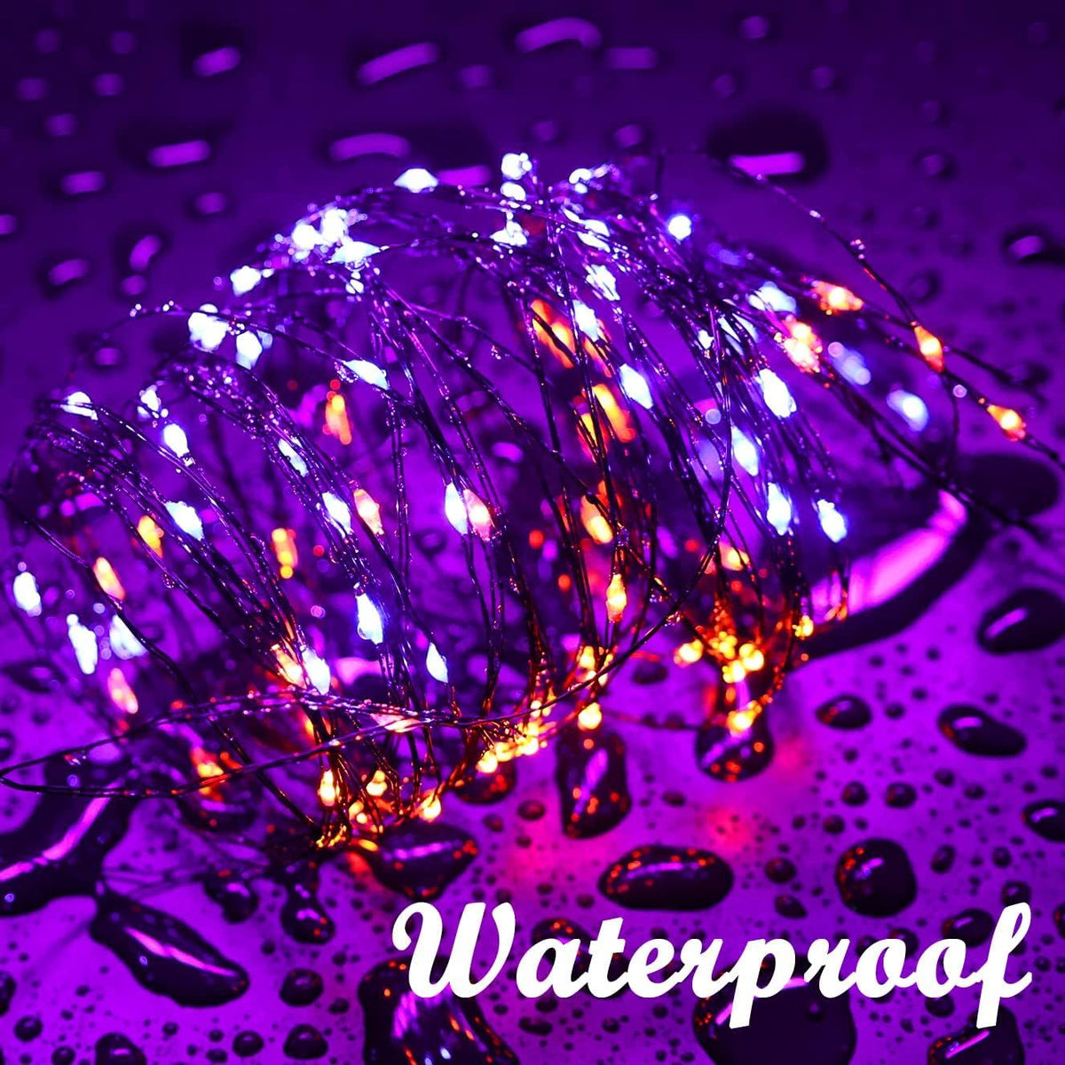 Orange Purple Halloween Solar Lights, 2 Pack Total 66ft 200 LED