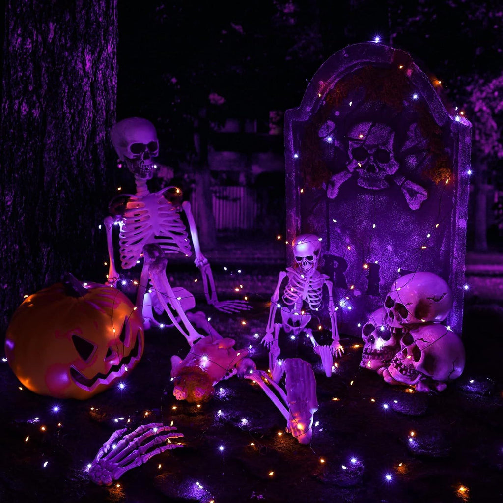 Orange Purple Halloween Solar Lights, 2 Pack Total 66ft 200 LED