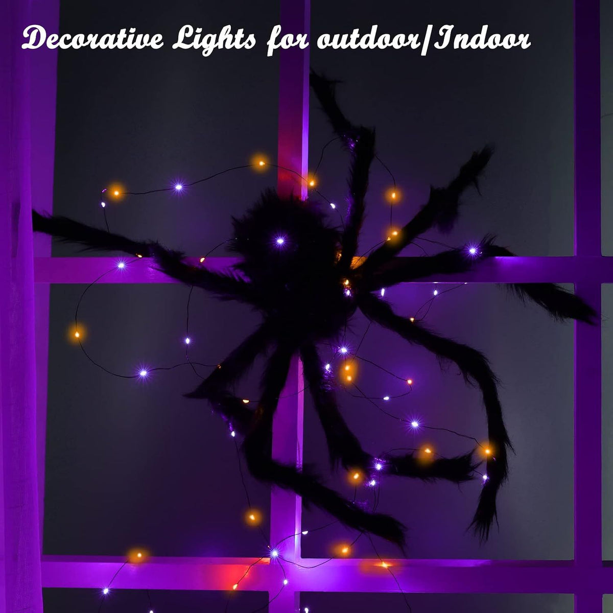 Orange Purple Halloween Solar Lights, 2 Pack Total 66ft 200 LED