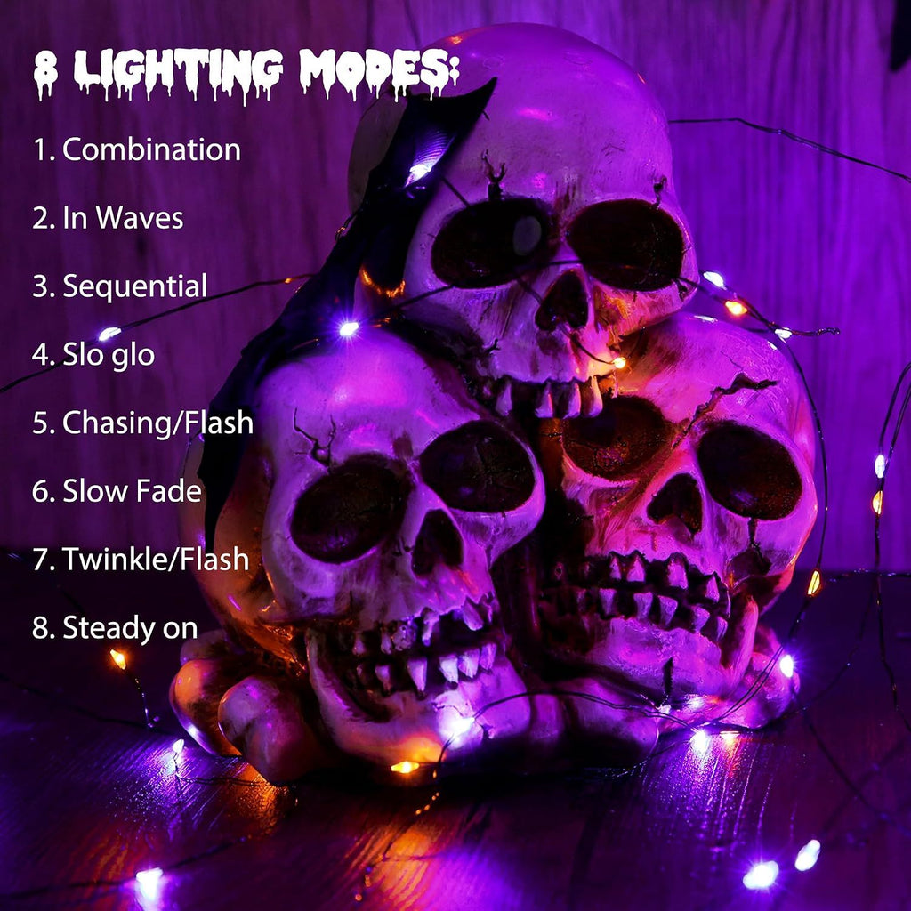 Orange Purple Halloween Solar Lights, 2 Pack Total 66ft 200 LED