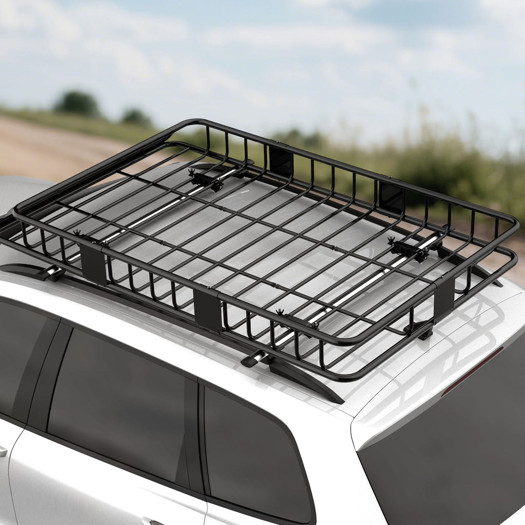 Car Roof Rack Basket, 63.8" x 39" x 6.3" Adjustable Cargo Basket for Cars, SUVs, Vans and RVs, 220 lbs Capacity, Black