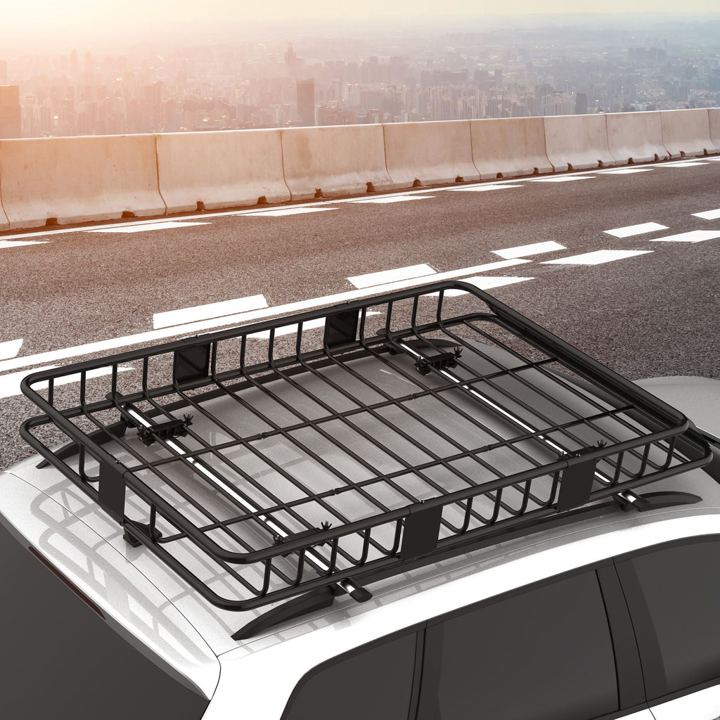 Car Roof Rack Basket, 63.8" x 39" x 6.3" Adjustable Cargo Basket for Cars, SUVs, Vans and RVs, 220 lbs Capacity, Black