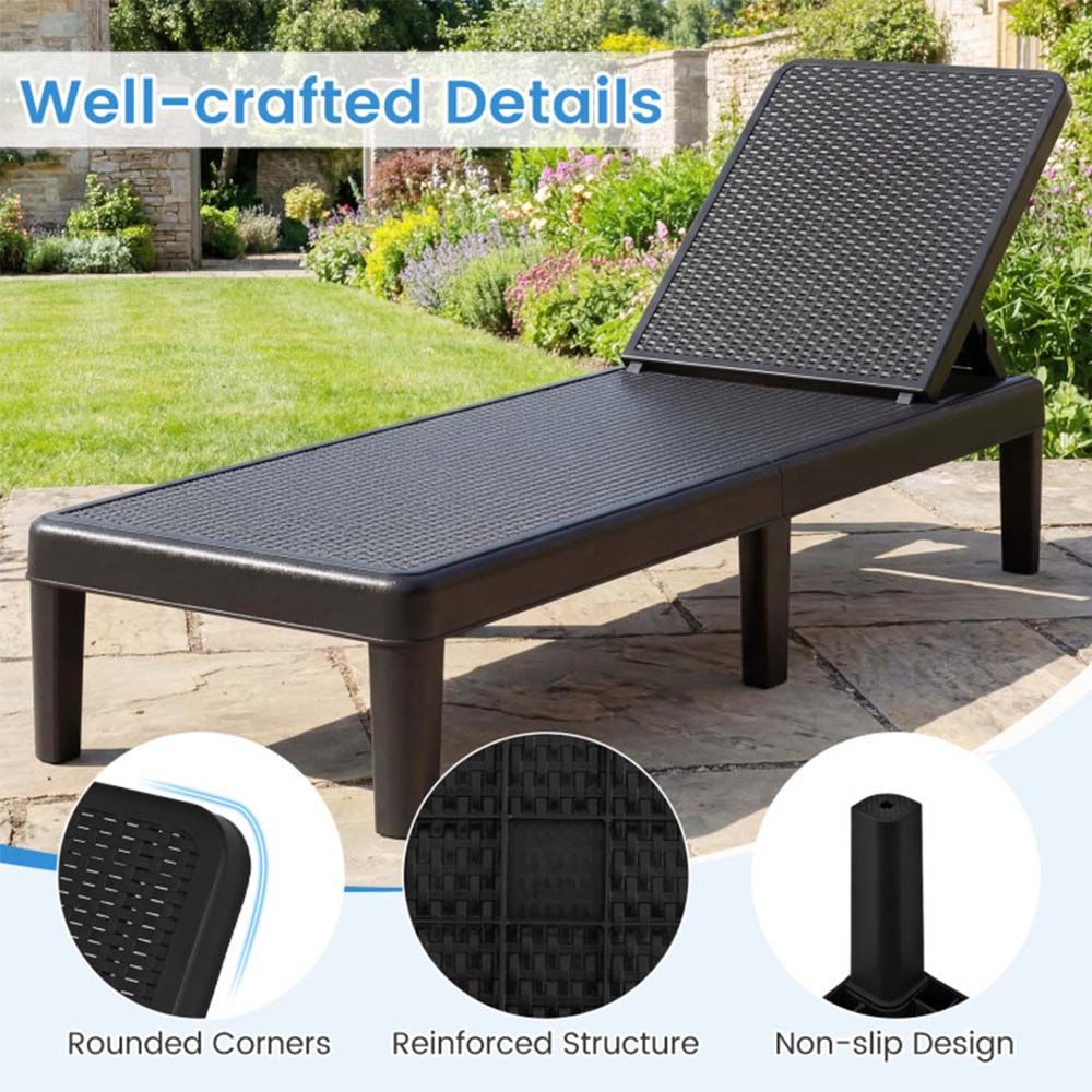 1PC Outdoor Chaise Lounger Chair with Waterproof Rattan Textured PP Surface and 330 lbs Capacity
