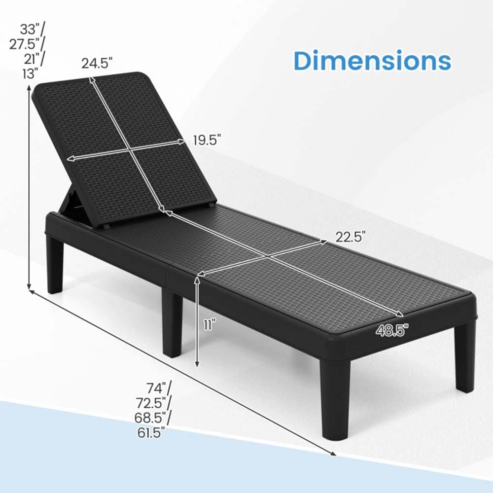 1PC Outdoor Chaise Lounger Chair with Waterproof Rattan Textured PP Surface and 330 lbs Capacity