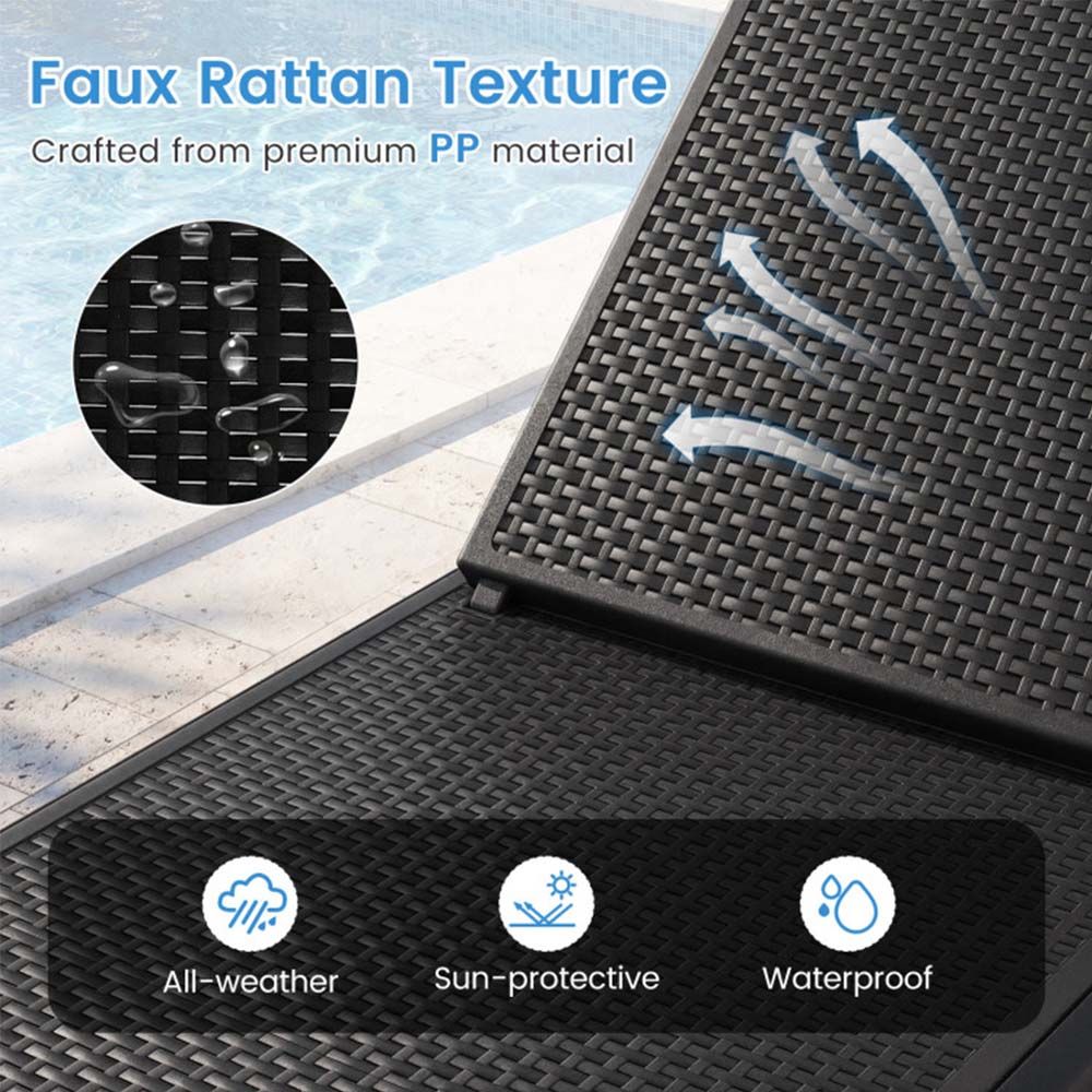 1PC Outdoor Chaise Lounger Chair with Waterproof Rattan Textured PP Surface and 330 lbs Capacity
