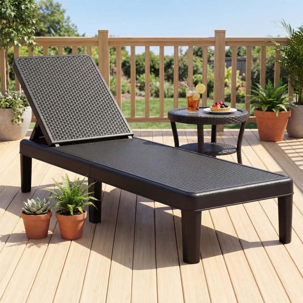 1PC Outdoor Chaise Lounger Chair with Waterproof Rattan Textured PP Surface and 330 lbs Capacity
