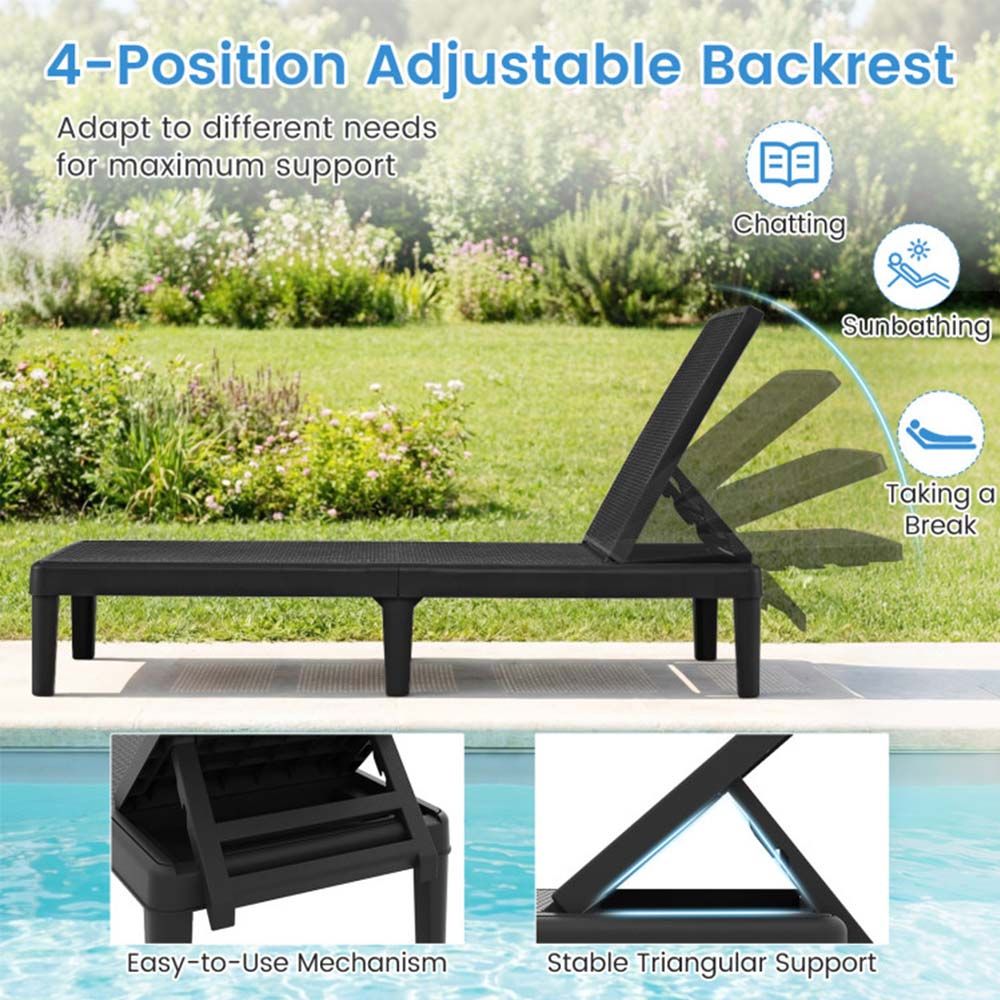 1PC Outdoor Chaise Lounger Chair with Waterproof Rattan Textured PP Surface and 330 lbs Capacity