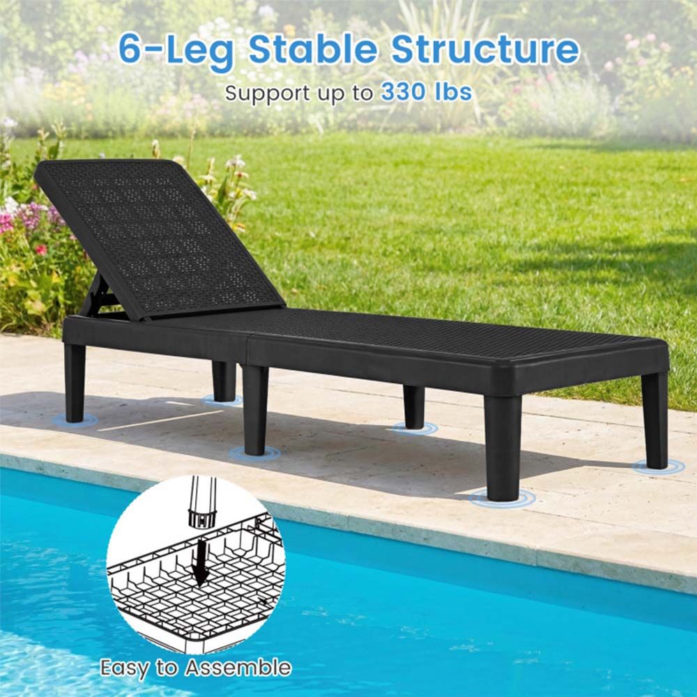 1PC Outdoor Chaise Lounger Chair with Waterproof Rattan Textured PP Surface and 330 lbs Capacity