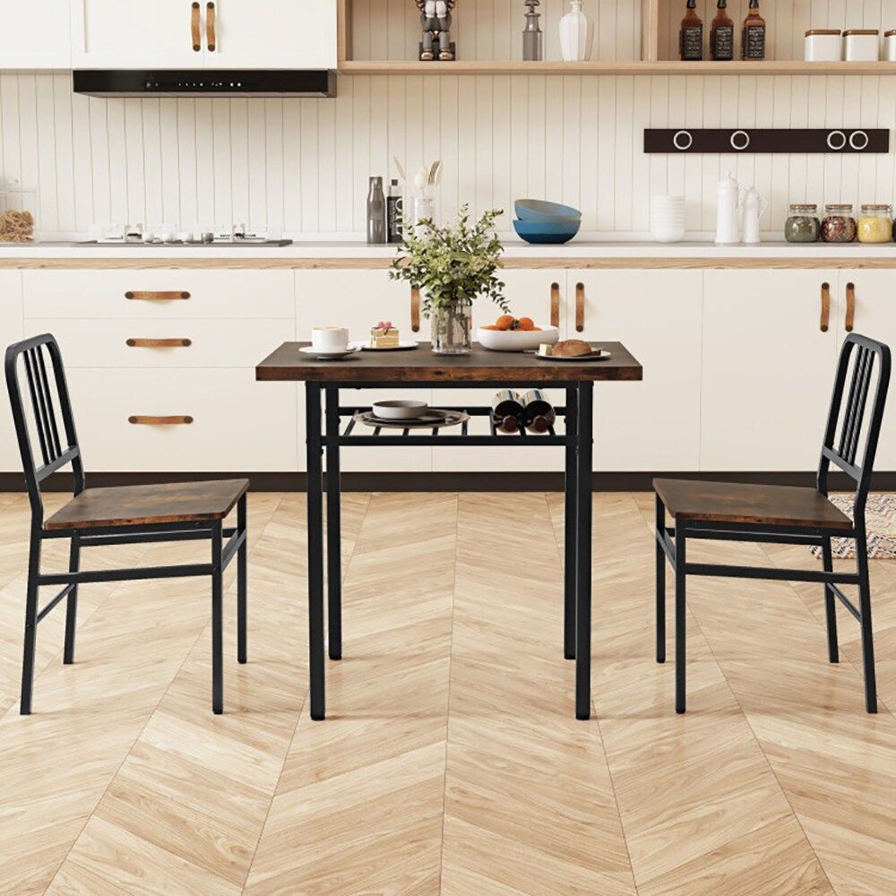 3-Piece Dining Table Set with Rectangular Kitchen Table and 2 Chairs for Kitchen, Dining Room, Breakfast Nook, or Restaurant