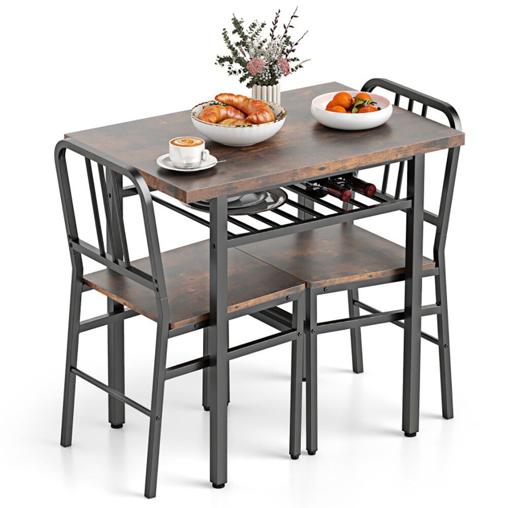 3-Piece Dining Table Set with Rectangular Kitchen Table and 2 Chairs for Kitchen, Dining Room, Breakfast Nook, or Restaurant