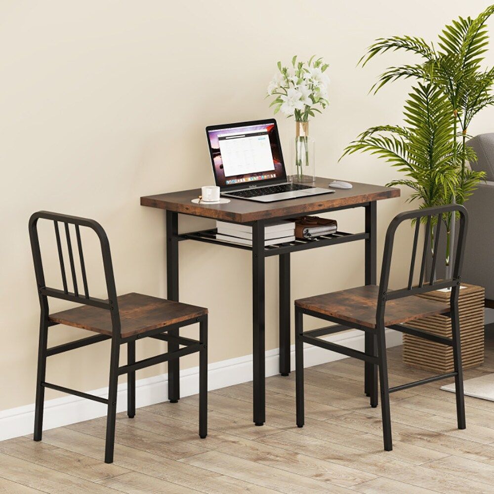 3-Piece Dining Table Set with Rectangular Kitchen Table and 2 Chairs for Kitchen, Dining Room, Breakfast Nook, or Restaurant