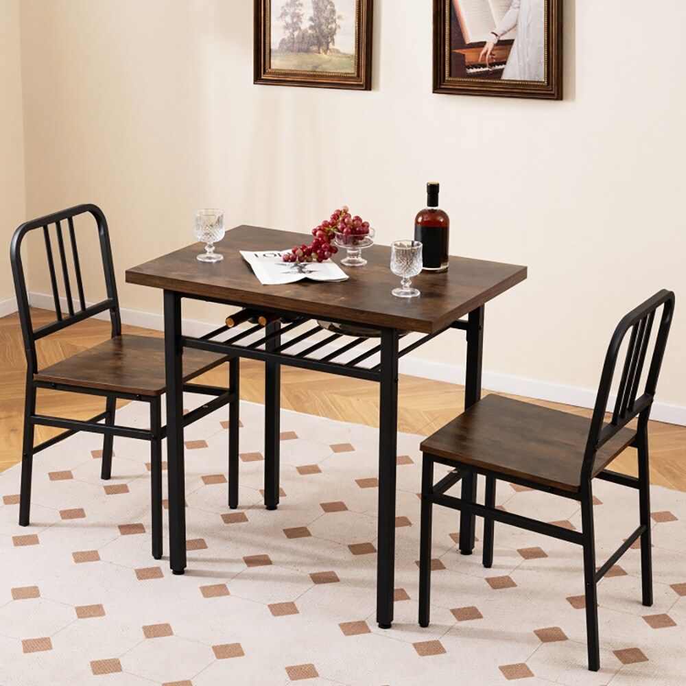 3-Piece Dining Table Set with Rectangular Kitchen Table and 2 Chairs for Kitchen, Dining Room, Breakfast Nook, or Restaurant